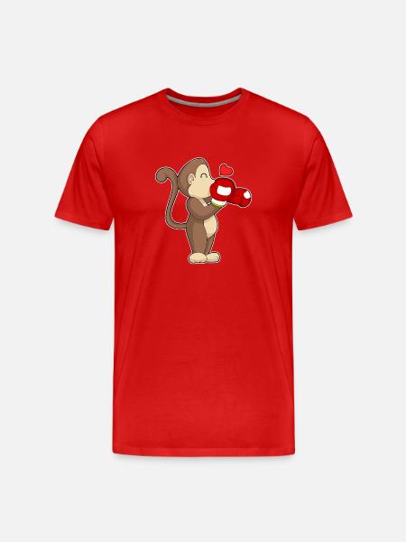 Affe Boxer Boxhandschuhe Boxen - Männer Premium Bio T-Shirt - Rot