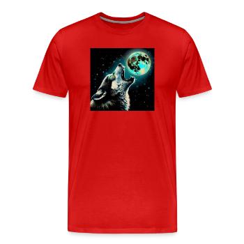 Wolf heult zum Vollmond - Männer Premium Bio T-Shirt - Rot - Vorne - Damien (186cm)