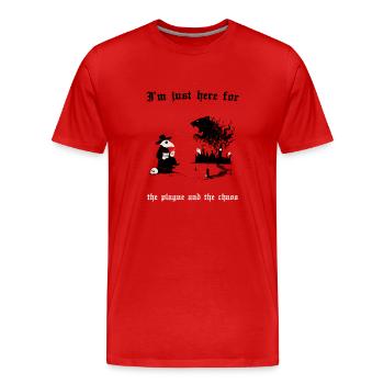 Here for plague and chaos - Men's Premium Organic T-Shirt - red - Front - Damien (186cm)