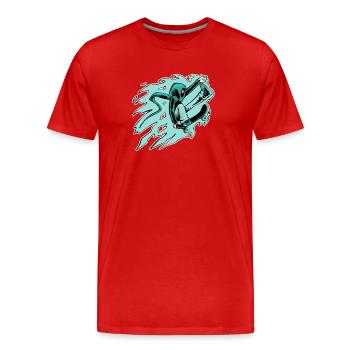 Hooded skateboarder in comet mode - Men's Premium Organic T-Shirt - red - Front - Damien (186cm)