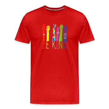 Be Kind Rainbow Fist LGBTQ - Männer Premium Bio T-Shirt - Rot - Vorne - Damien (186cm)