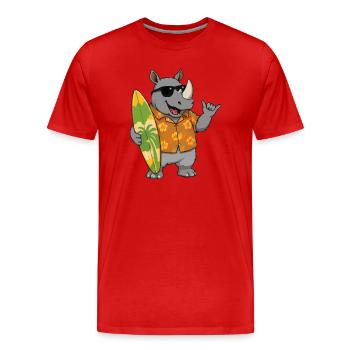 Surfer Rhino in Hawaiian Shirt - Men's Premium Organic T-Shirt - red - Front - Damien (186cm)