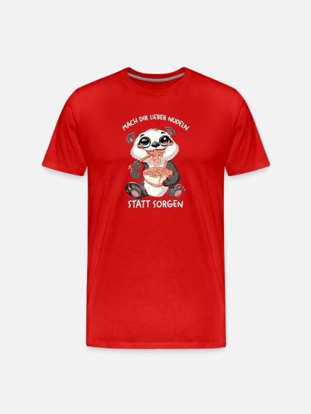 Panda Nudeln statt Sorgen - Männer Premium Bio T-Shirt - Rot