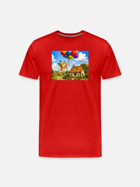 Balloon baby above cozy house - Men's Premium Organic T-Shirt - red
