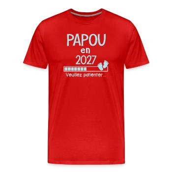 Papou en 2027 Futur Grand-Père Fier et Heureux - T-shirt bio Premium Homme - rouge - Devant - Damien (186cm)