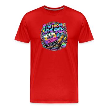Je viens de la cassette rétro des années 90 - T-shirt bio Premium Homme - rouge - Devant - Damien (186cm)