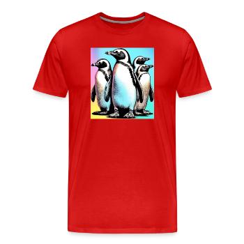 Pingouins Pingouins - T-shirt bio Premium Homme - rouge - Devant - Damien (186cm)
