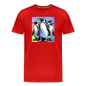 Pingouins Pingouins - T-shirt bio Premium Homme - rouge - Devant - Damien (186cm)