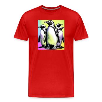 Pingouins Pingouins - T-shirt bio Premium Homme - rouge - Devant - Damien (186cm)