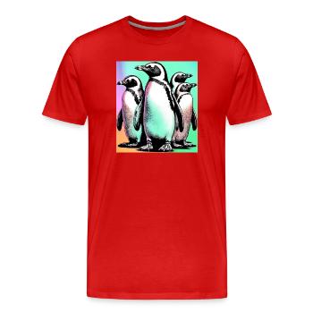 Pingouins Pingouins - T-shirt bio Premium Homme - rouge - Devant - Damien (186cm)