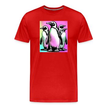 Pingouins Pingouins - T-shirt bio Premium Homme - rouge - Devant - Damien (186cm)