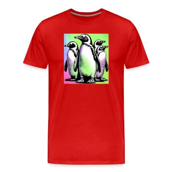 Pingouins Pingouins - T-shirt bio Premium Homme - rouge - Devant - Damien (186cm)