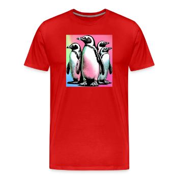 Pingouins Pingouins - T-shirt bio Premium Homme - rouge - Devant - Damien (186cm)