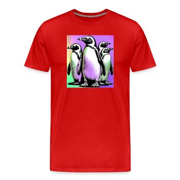 Pingouins Pingouins - T-shirt bio Premium Homme - rouge - Devant - Damien (186cm)