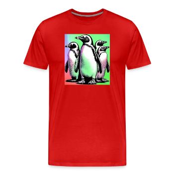 Pingouins Pingouins - T-shirt bio Premium Homme - rouge - Devant - Damien (186cm)