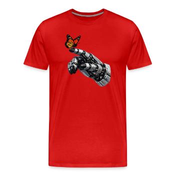 Mechanische Hand trifft Schmetterling - Männer Premium Bio T-Shirt - Rot - Vorne - Damien (186cm)