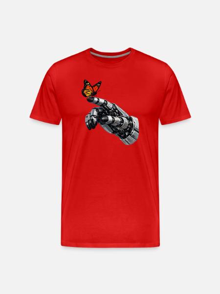 Mechanical Hand Meets Butterfly - Men's Premium Organic T-Shirt - red