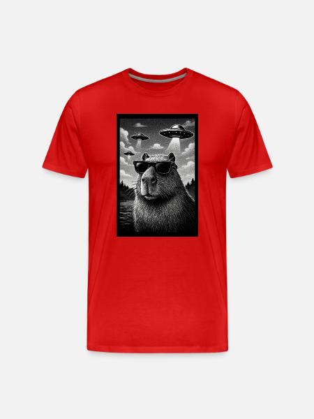 Capybara with sunglasses and UFOs - Men's Premium Organic T-Shirt - red