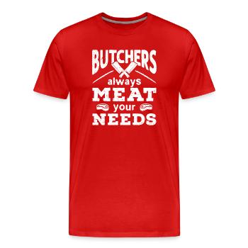 butchers always meat your needs - Männer Premium Bio T-Shirt - Rot - Vorne - Damien (186cm)