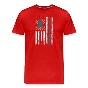 Teal Ribbon Sexual Assault Awareness American flag - Men's Premium Organic T-Shirt - red - Front - Damien (186cm)