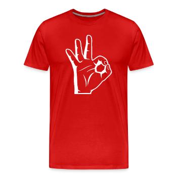 Tauchzeichen_OK_Handzeichen - Männer Premium Bio T-Shirt - Rot - Vorne - Damien (186cm)