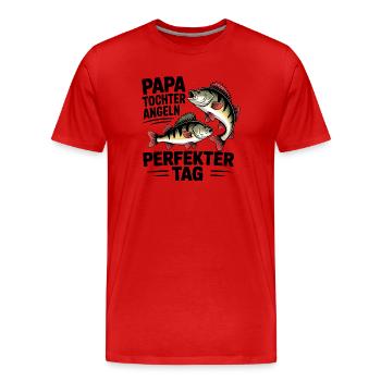 Papa und Tochter angeln zusammen - perfekter Tag - Männer Premium Bio T-Shirt - Rot - Vorne - Damien (186cm)