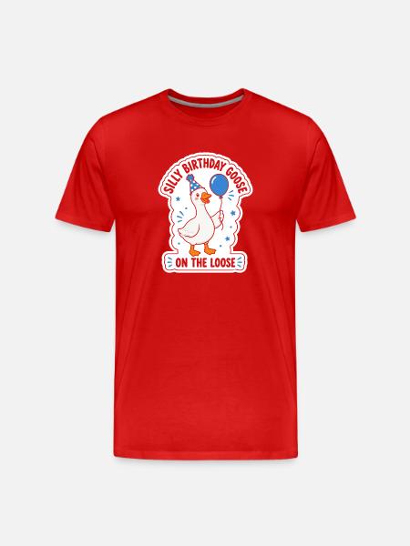 Birthday Goose Laughing Sticker - Men's Premium Organic T-Shirt - red