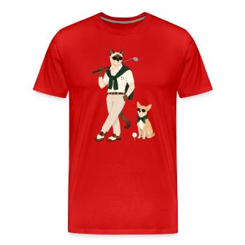 Golfkatze im Polo-Outfit - Männer Premium Bio T-Shirt - Rot - Vorne - Damien (186cm)