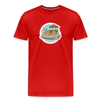 Niedliche Kapybara-Familie im heißen Quell-Onsen - Männer Premium Bio T-Shirt - Rot - Vorne - Damien (186cm)