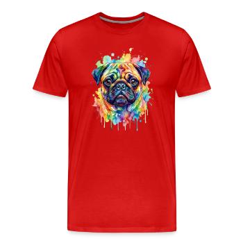 Watercolor Pug Color Explosion - Men's Premium Organic T-Shirt - red - Front - Damien (186cm)