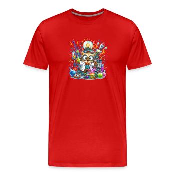 Eulen-Wissenschaftler im Laborchaos - Männer Premium Bio T-Shirt - Rot - Vorne - Damien (186cm)