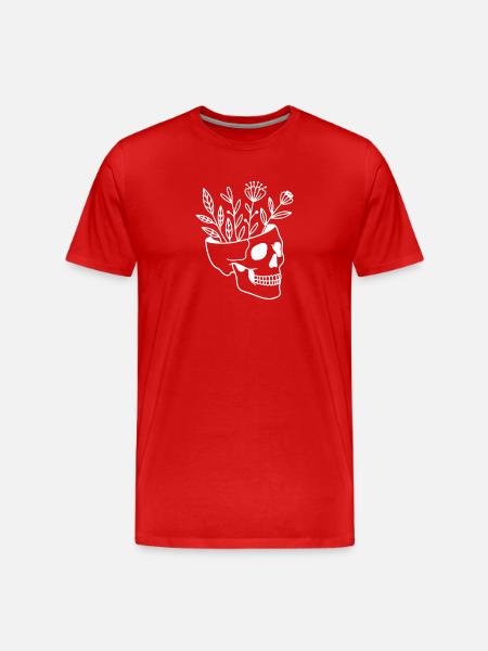 Skull Skull Plant Pot Botany Succulent - Men's Premium Organic T-Shirt - red