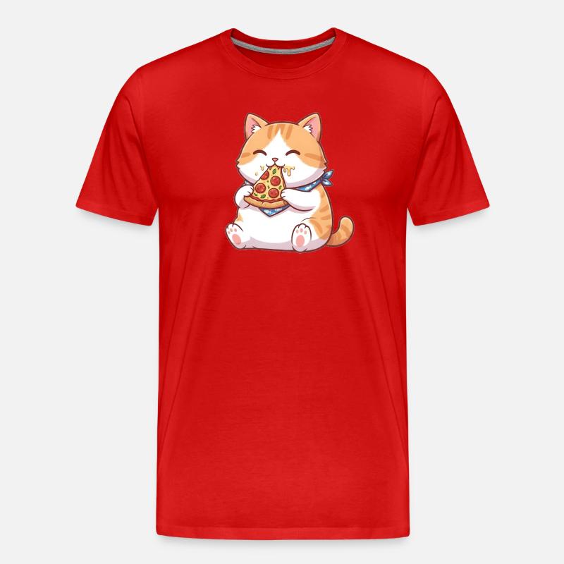 Katze isst Pizza - Männer Premium Bio T-Shirt - Rot