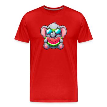 Dessin animé Éléphant mignon avec pastèque - T-shirt bio Premium Homme - rouge - Devant - Damien (186cm)