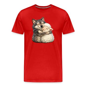 Knuffende Loup et Agneau - T-shirt bio Premium Homme - rouge - Devant - Damien (186cm)
