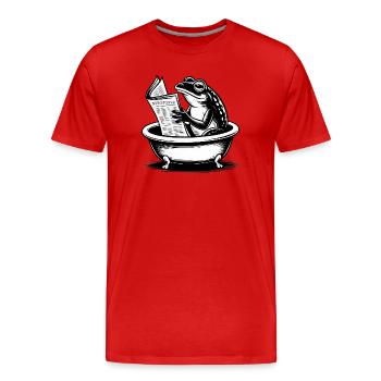 Frosch im Bad liest Zeitung - Männer Premium Bio T-Shirt - Rot - Vorne - Damien (186cm)