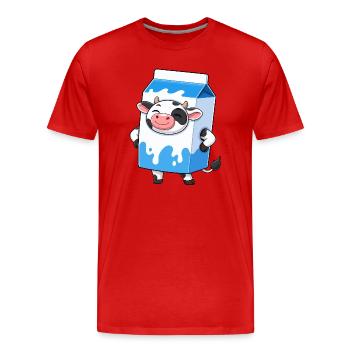 Cow in Milk Carton Cartoon - Men's Premium Organic T-Shirt - red - Front - Damien (186cm)