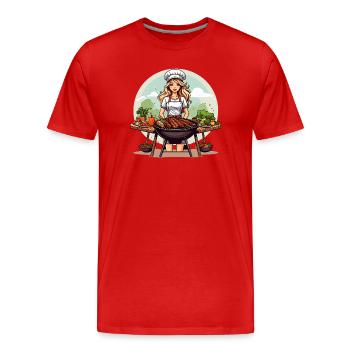Barbecue heroine at the charcoal grill - Men's Premium Organic T-Shirt - red - Front - Damien (186cm)