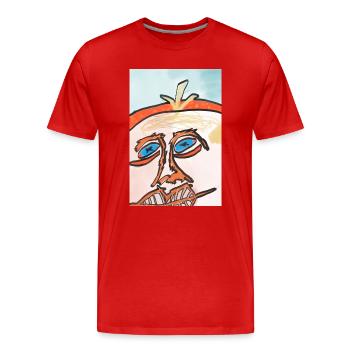 Sonnengesicht in Linienkunst - Männer Premium Bio T-Shirt - Rot - Vorne - Damien (186cm)