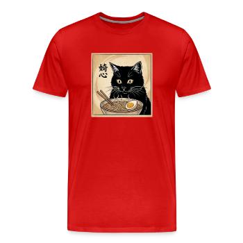 Vintage Japanese Black Cat Ramen Bowl Kawaii Anime - Männer Premium Bio T-Shirt - Rot - Vorne - Damien (186cm)