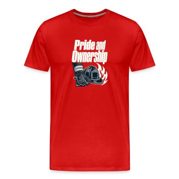 Devise de la Fraternité de la Fierté et de la Propriété des Pompiers - T-shirt bio Premium Homme - rouge - Devant - Damien (186cm)