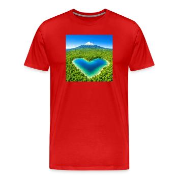 Herzlagune im Wald vor Vulkan Himalaya Gebirge - Männer Premium Bio T-Shirt - Rot - Vorne - Damien (186cm)