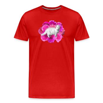 Rosa Blüten Katze Rosen punk Thrash over the top - Männer Premium Bio T-Shirt - Rot - Vorne - Damien (186cm)