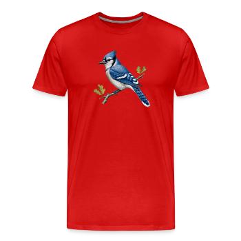 Blue Jay (Cyanocitta cristata) - Men's Premium Organic T-Shirt - red - Front - Damien (186cm)