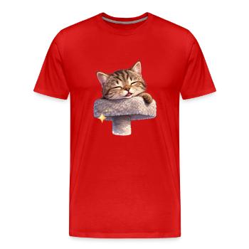 Chat satisfait sur un griffoir - T-shirt bio Premium Homme - rouge - Devant - Damien (186cm)