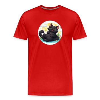 Katzenglück am Sonnenschein - Männer Premium Bio T-Shirt - Rot - Vorne - Damien (186cm)