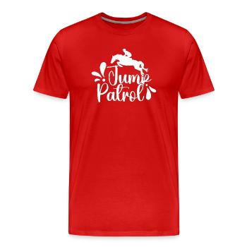 Cavalier amateur de saut de patrouille Équitation anglaise - T-shirt bio Premium Homme - rouge - Devant - Damien (186cm)