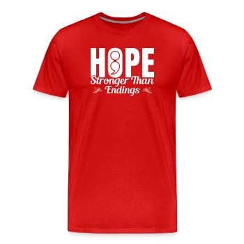 Point-virgule Espoir Plus fort Point-virgule - T-shirt bio Premium Homme - rouge - Devant - Damien (186cm)