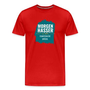 Morgenhasser mit Anlaufschwierigkeiten - Männer Premium Bio T-Shirt - Rot - Vorne - Damien (186cm)