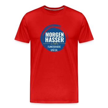 Morgenhasser – Zu 100% funktioniere später - Männer Premium Bio T-Shirt - Rot - Vorne - Damien (186cm)